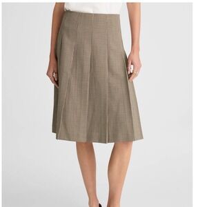 Madewell Pleated A-Line Midi Skirt Wool-Blend Twill Tan Plaid Houndstooth 6 New